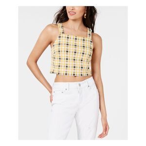 PROJECT 28 NYC Womens Yellow Check Sleeveless Crop Top Party Top Size: XL